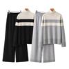 1116 Autumn and Winter New Knitted Sweater Long-sleeved Color Matching Striped Loose Semi-turtleneck Pullover Knitted Two-piece Set