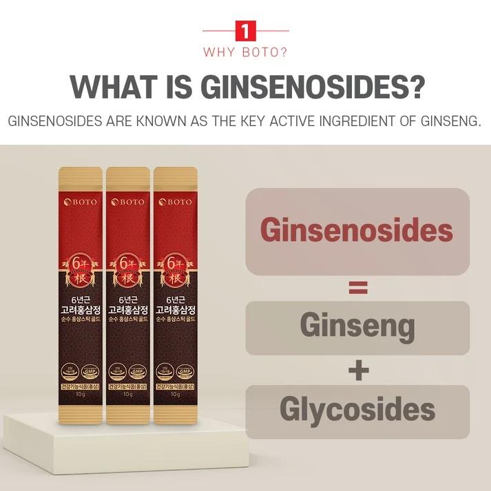 BOTO 6-Year Korean Red Ginseng Extract Pure Stick Gold 10g  30 Sticks, 100 Sticks (3 Options)