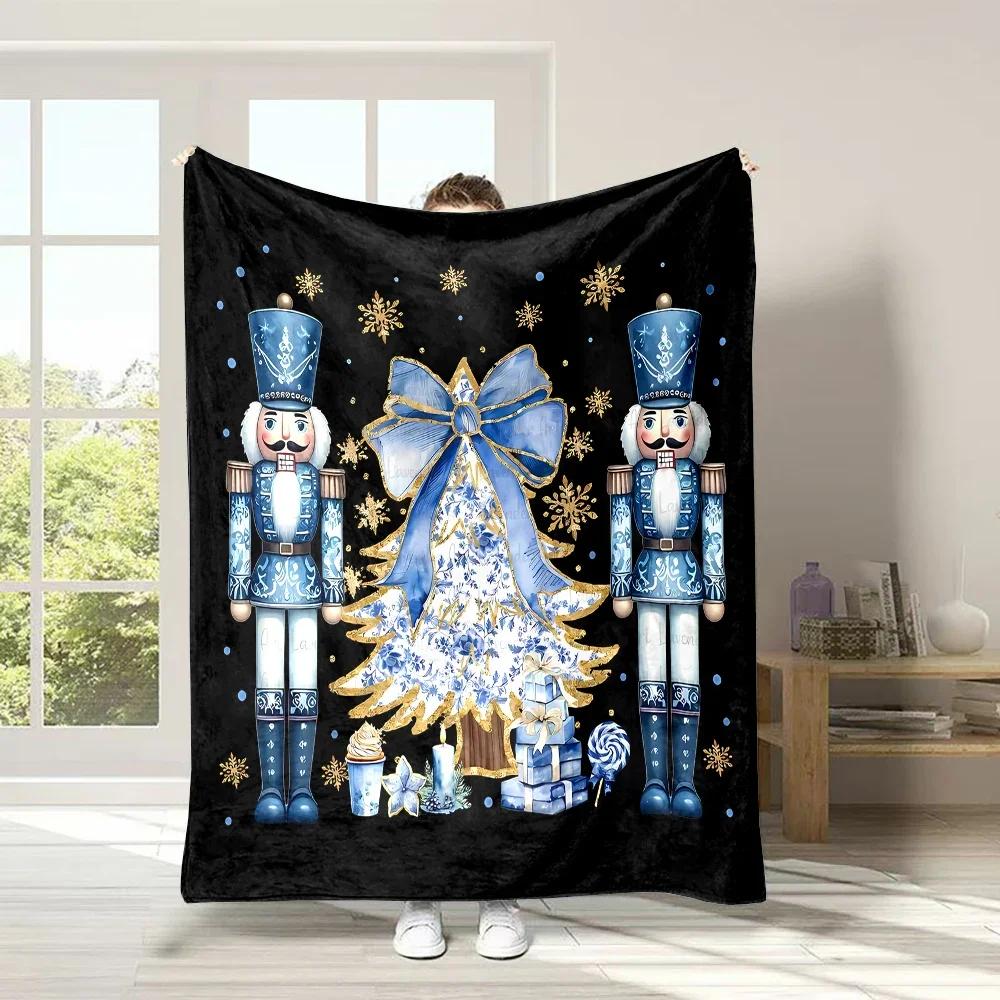 3D Christmas Nutcracker Soft Flannel Blanket for Bed Bedroom Sofa Picnic, Warm Throw Blanket for Cover Outdoor Leisure Nap Gift