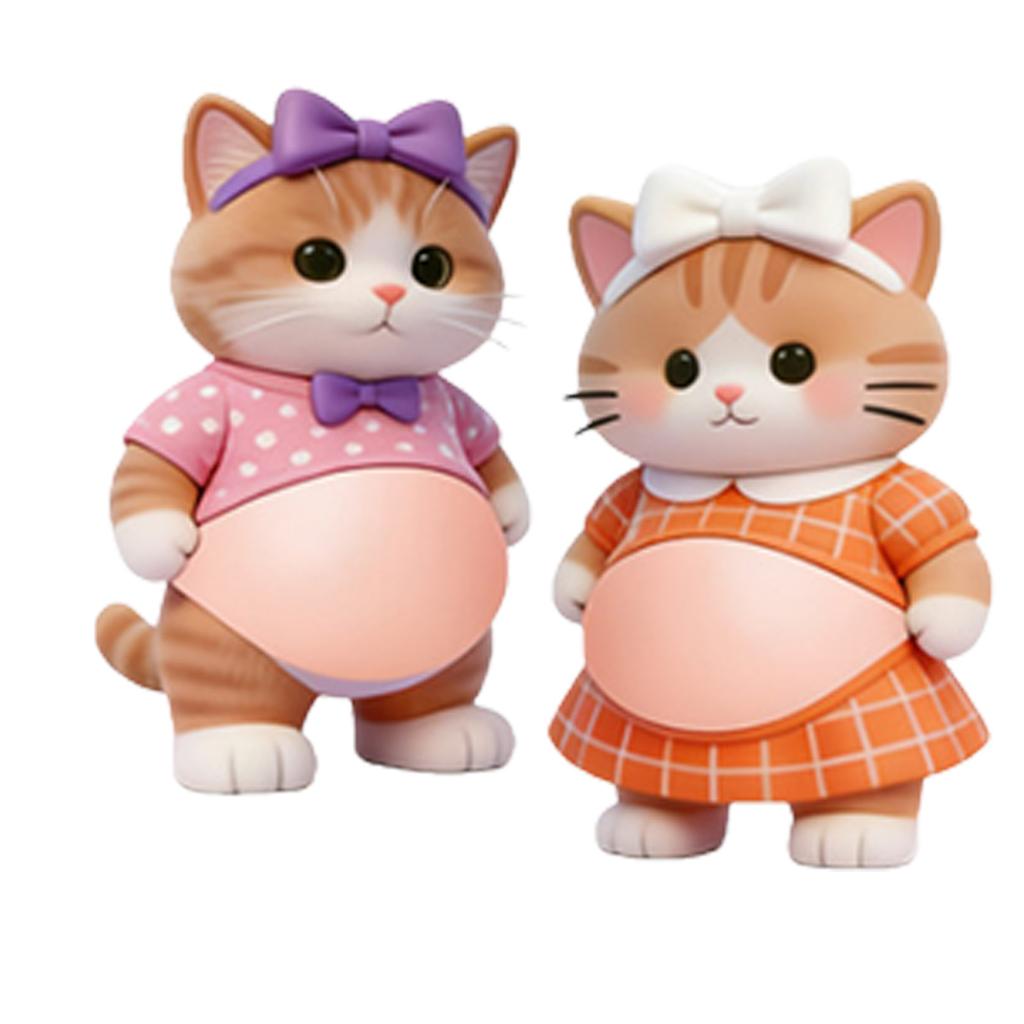 Pack of 2 Multifunctional PVC Delightful Adorable Moggie Squeeze Toys for Stress Relief Decor and Collision Prevention