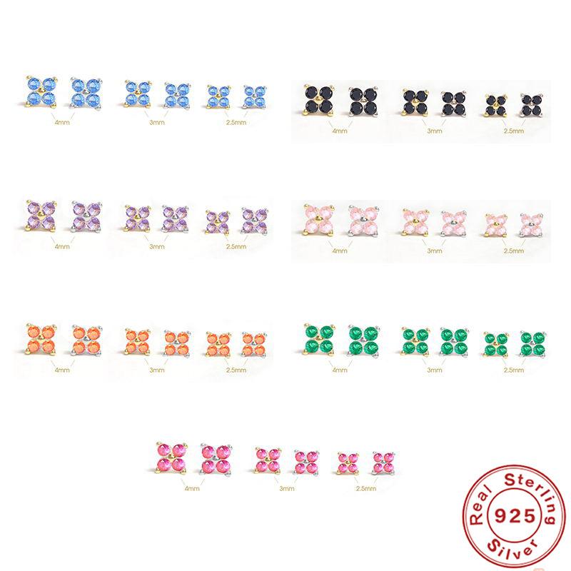 S925 Sterlingsilber Blütenblatt Kristall Blume Ohrstecker Mehrgröße Stilvoll und schlicht Mini Ohrstecker mit Diamanten