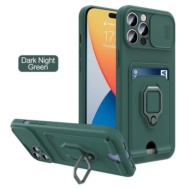 

Многофункциональная крышка слота для карт TPU Ring для iPhone 14 Pro Max, защитный чехол с раздвижной линзой для Apple IPhone 14 I Phone 14Plus iPhone 14 Pro Max темно-зеленого