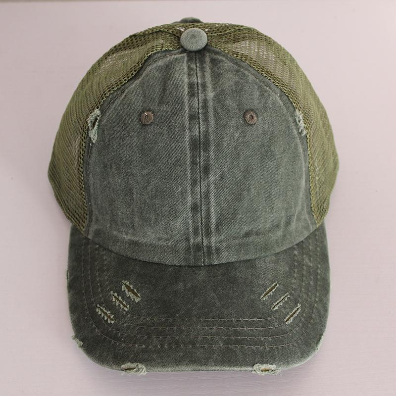Vintage Ponytail Baseball Cap Women izable Fit Snapback Hat Mesh Distressed Summer Cap Woman Sunhat