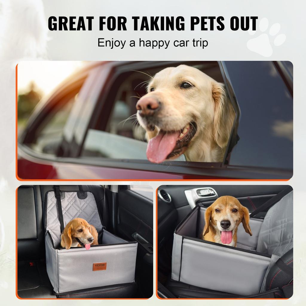 VEVOR Dog Car Seat, Dog Booster Seat for Car with Support Frame, Pet Car Seat with Clip-On Safety Leash, Cotton Filling