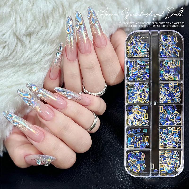 100Pcs Mixed Aurora Rhinestones Nail Beads Colorful DIY Charms Gems Women Manicure Art Professional Salon Kit