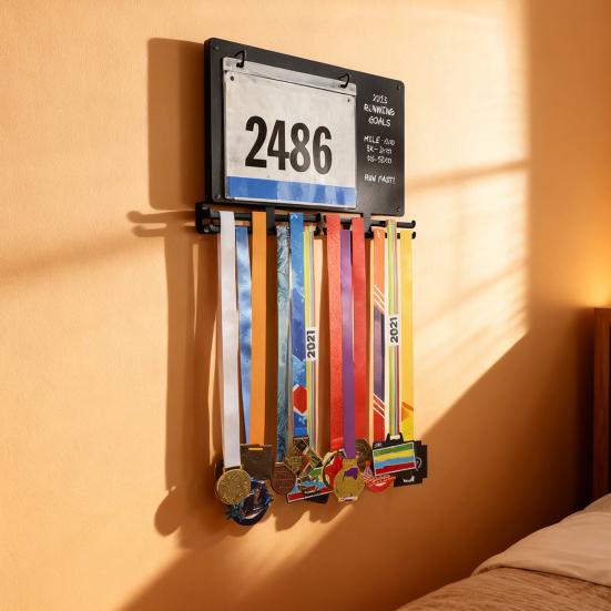 Maratonlar Madalya Sergileme Rafı Önlük Tutucu Ağır Hizmet Çok Fonksiyonlu Duvara Monte Koşucu Koşu Önlüğü Yarış Madalyası Askısı Standı