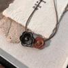 Personality Retro Maillard Black Brown Double Layer Flowers Woven Rope Fine Chain Cortex Choker Necklace for Women Charm Jewelry