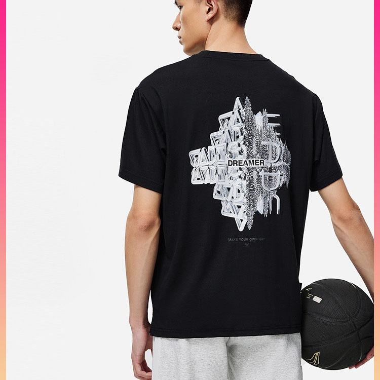 Li Ning X Cyril Artist Collaboration American Retro Back Graphic Print Crew Neck Short Sleeve T-Shirt Unisex T-Shirt Black AHST847-1