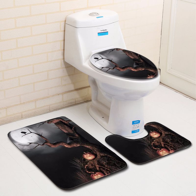 Pumpkin Lamp Bathroom Toilet Three-Piece Floor Mat Doormat Bathroom Carpet