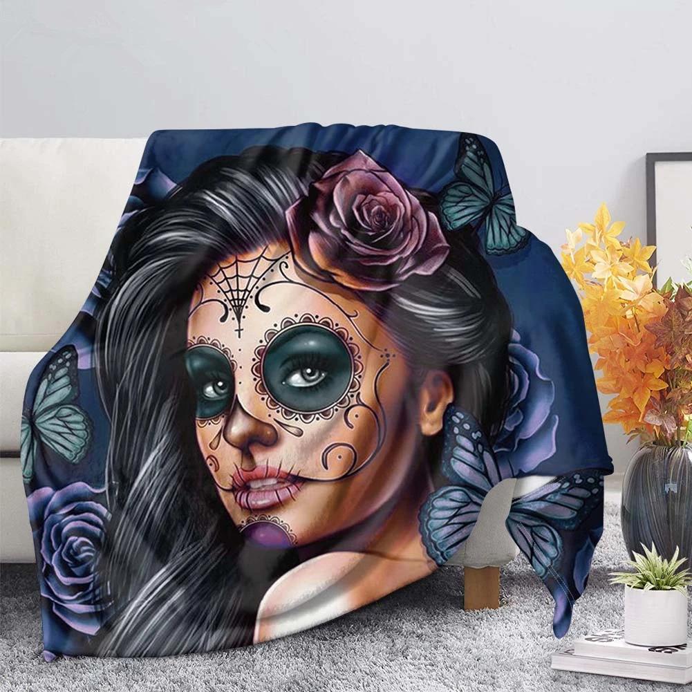 Skeleton Themed Gothic Blanket, Office Nap, Flannel Blanket, Men's Gift, Decorative Blanket