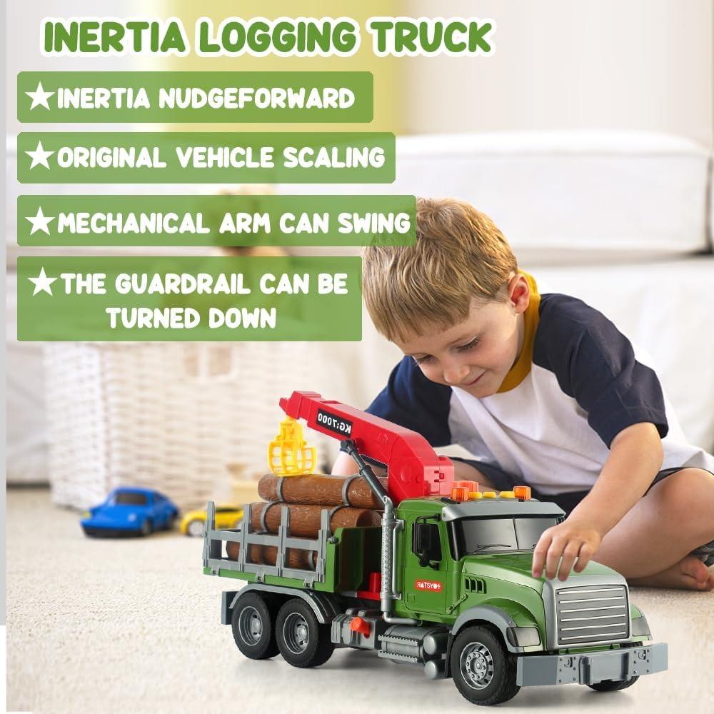 Log Truck Kids Toys Timber Transport Truck Logging Truck Toddler Toy with Lights & Sounds Construction Truck Birthday Gifts Boys