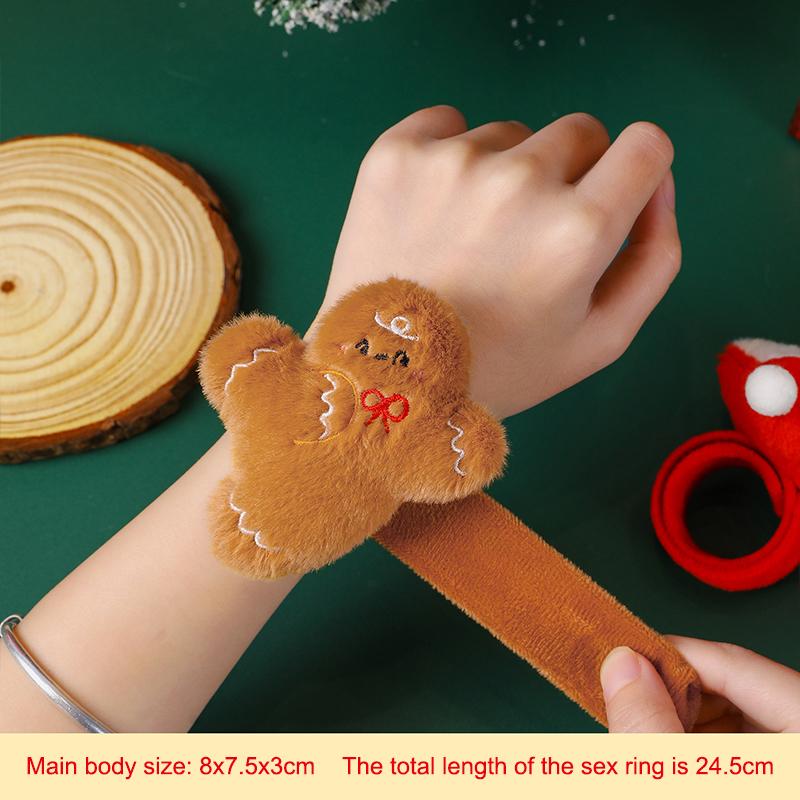 Christmas Slap Ring Bracelet Cute Cartoon Plush Elk Snowman Circle Bracelet For Xmas Children Gift Holiday Decor Wrist Band
