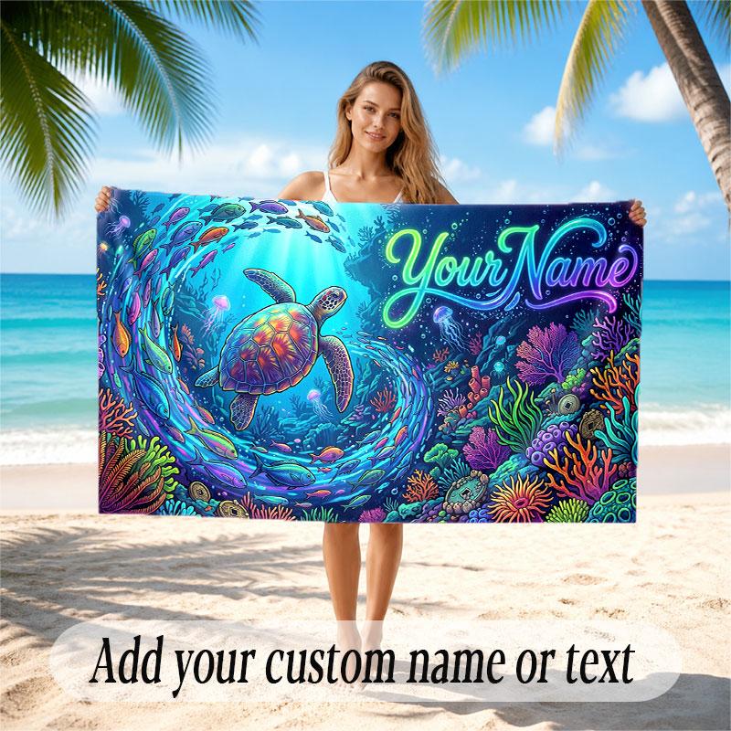 Octopus Sea Life Theme Soft Beach Towel Personalized Custom Name Text Towel Portable for Beach Pool Travel