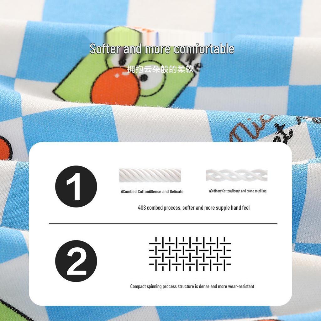 Children's Combed Cotton Antibacterial Pajama Set - Long Sleeve Top & Pants for Fall/Winter