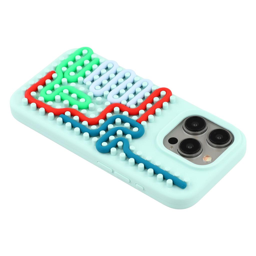 For iPhone 15 Pro Max Case 3D Stress Relief DIY Colorful Bar Silicone+PC Phone Cover Dots Design