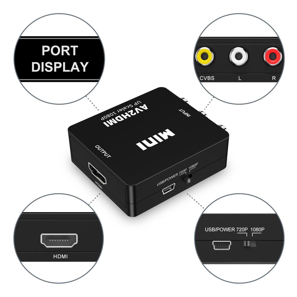 HDMI To AV Composite HDMI To RCA 1080P HDMI To Analog Converter Audio USB Power Cable for Car and Nintendo Switch Converter, Converter, PAL/NTSC