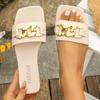 Fashion 2025 Summer New Plus Size Women’s Open Toe Slippers Square Toe Outdoor Chain Metal Decoration Sandals for Daily Beach Slippers