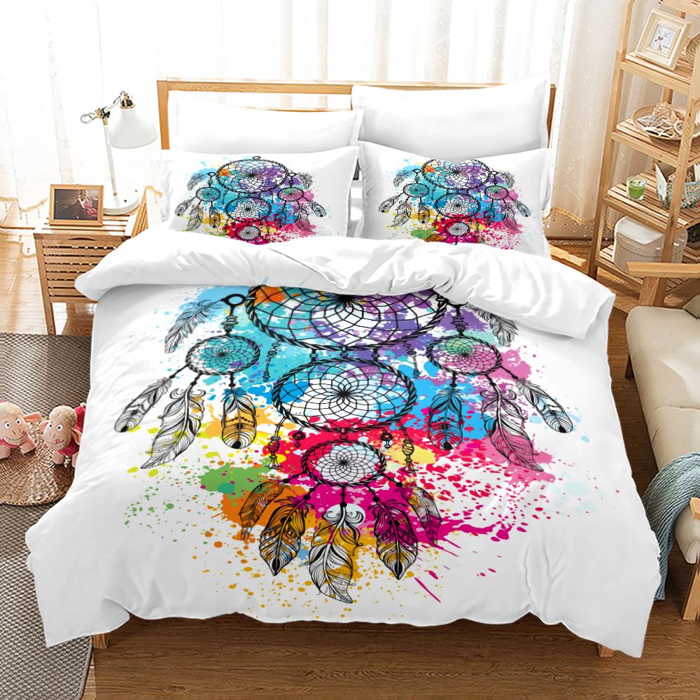 Dreamcatcher Duvet Cover Set Bohemian Mandala Bedding Set For Girls Adults Purple Polyester Comforter Cover King Queen Full Size