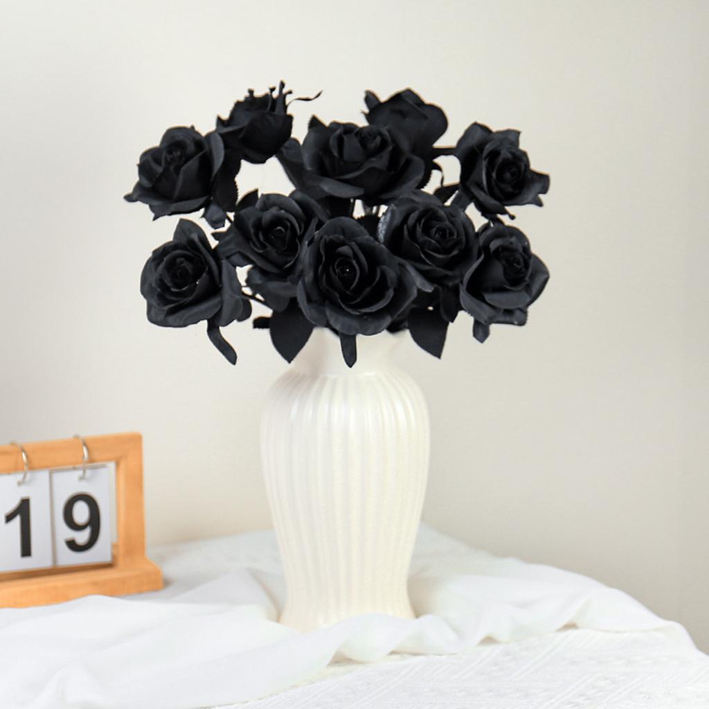 3/5PCS Artificial Pure Black Rose Halloween Ghost Festival Horror Gothic Style Bouquet Decoration Garden Room Decor