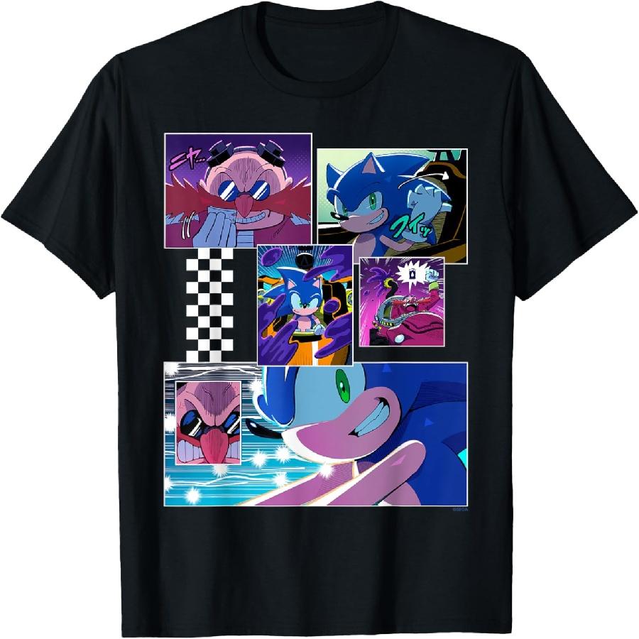 Соник Ёж - Гонки по всему миру Манга панели 01 Футболка XXXXXL чёрный