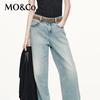 MO&Co. Women's Hotfix Rhinestone Light Blue Loose Straight Leg Jeans
