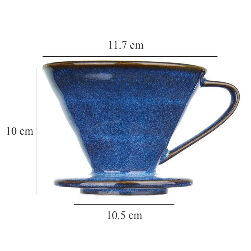 V60 Ceramic Coffee Dripper,High-Temperature Fired with Blue Glaze,Vintage Conical Filter Cup for Home and Gifts