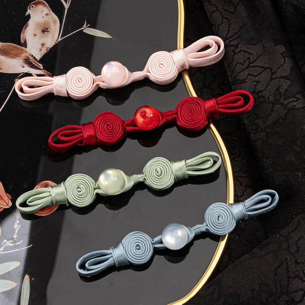5pcs Chinese Qipao Frog Closures Jade Bead Snail Coil Buttons Handwoven Vintage Hanfu Accessories Traditional Dress Decor