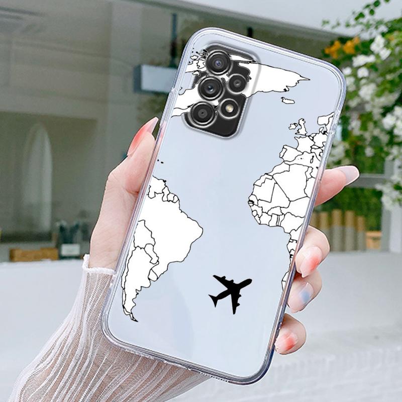 Cartoon World map scenery Case For Samsung A15 A13 A35 A55 A51 A71 A41 A31 A21S A03S A05 A17 A23 A25 A33 A53 A73 5G A07 4G Cover