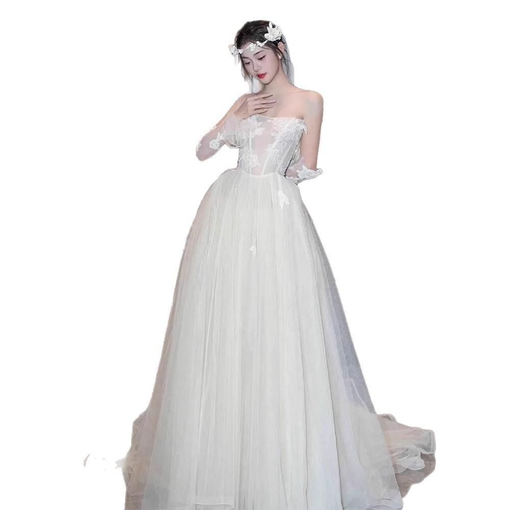 French Retro Lace Light Wedding Dress Bridal Tube Top Mori Super Fairy Small Trailing Out Dress Welcome Travel Dress Skirt