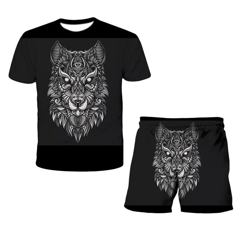 König der Löwen 3D-Druck Sommer Herren O-Ausschnitt T-Shirt Set Casual T-Shirt Shorts 2-teiliges Set Übergroßer Pullover Trainingsanzug Trend Herrenkleidung