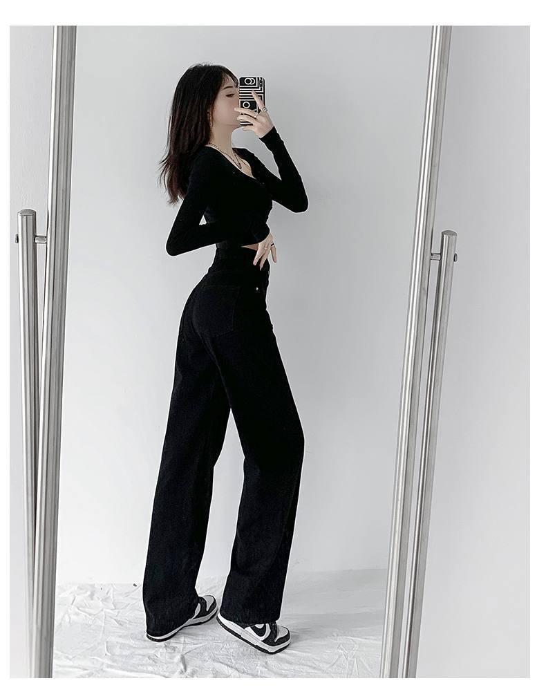 Damen Jeans mit hohem Bund, geradem Bein und weiter Passform, Frühling/Herbst 2022 - Schlankmachend, Vielseitig, Guter Fall, Bodenlang.