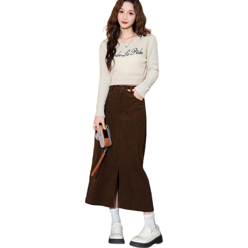 

TonLion 2024 Women s High-Waist Corduroy A-Line Skirt M