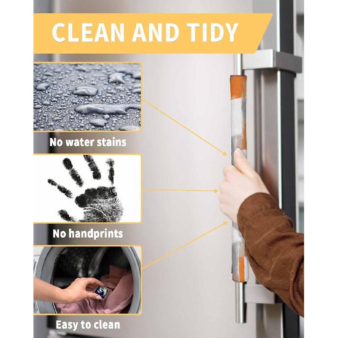 

Burnt Orange Grey Geometric Refrigerator Door Handle Covers Set of 2, Keep Kitchen Appliance Clean from Smudges, Fingerprint, Drips, Oil Painting