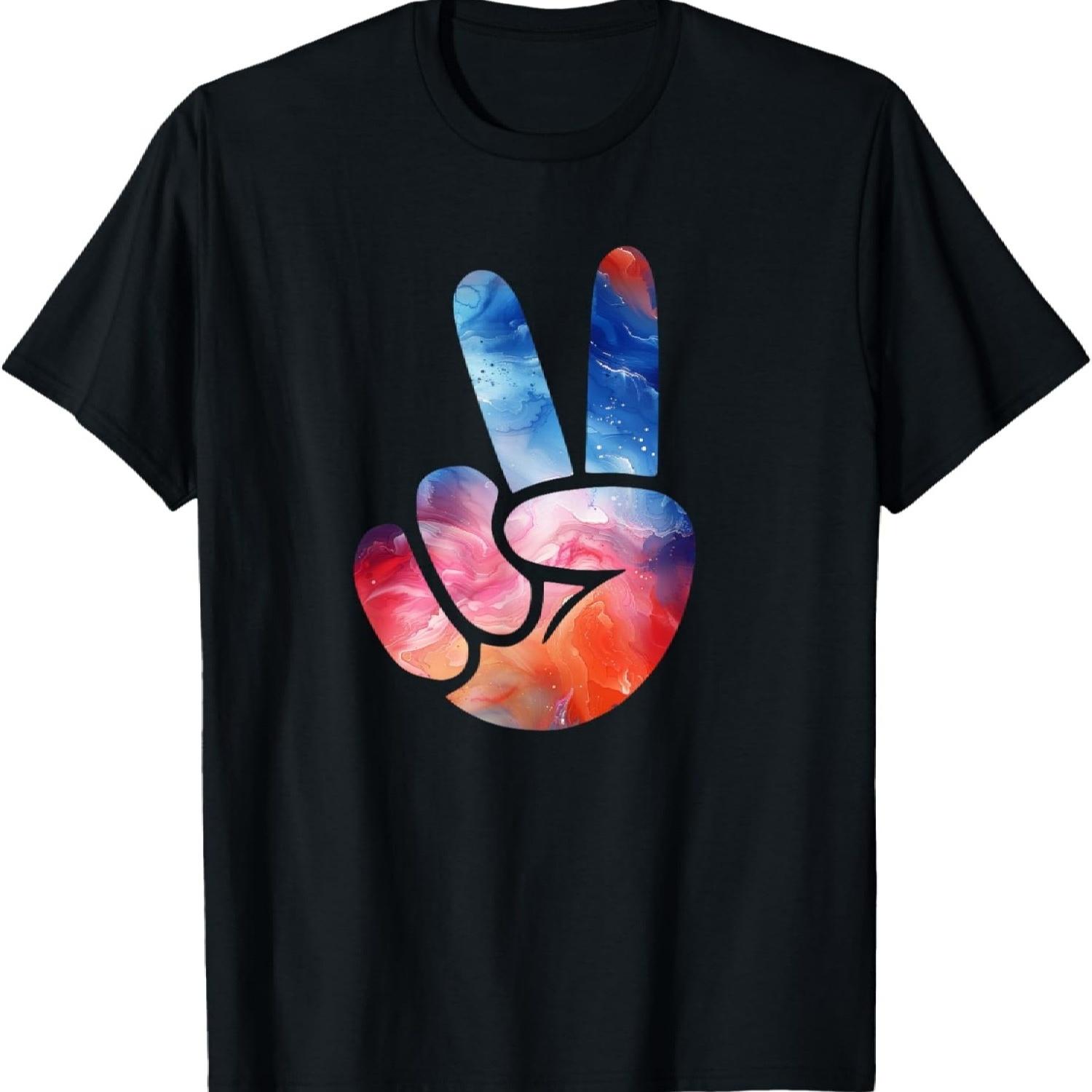 Цветная Силуэтная Цветная Арт Акварель Знак Мира Рука Футболка(40) S чёрный