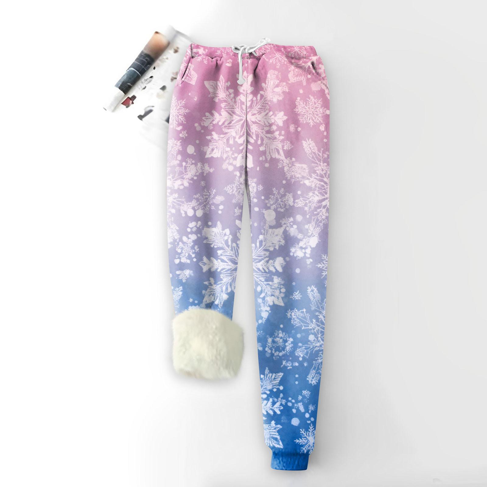 

Женские модные рождественские спортивные свободные утолщенные теплые флисовые брюки с принтом L розовый