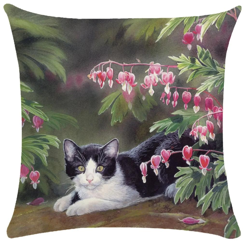 Home Decor Cute Cats & Birds Printed Pillow Covers Pattern Cushion Cover Suitable for Sofa Bedroom Car Pillow Cover