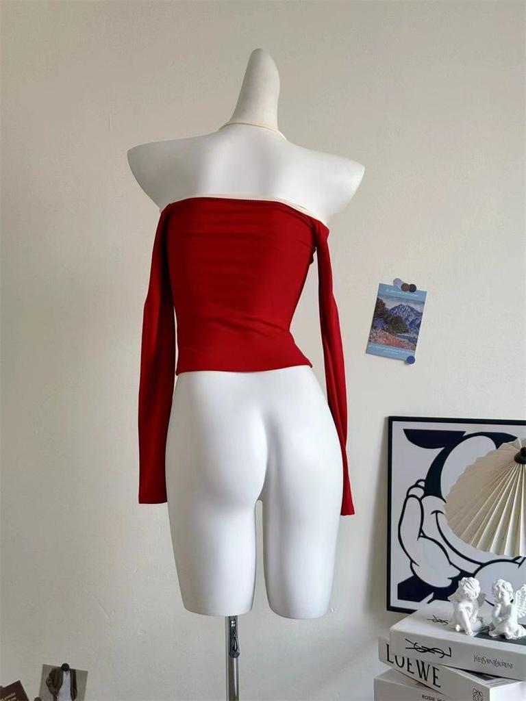 Dámský top na jógu s halter výstřihem, odhalenými rameny, květinovým vzorem a dlouhým rukávem - Podzimní/zimní sportovní a fitness tričko