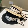 Straw Weaving Sun Protection Cap Dot Ribbon Wide Brim Hat Vacation Beach Straw Cap  Sun Protection