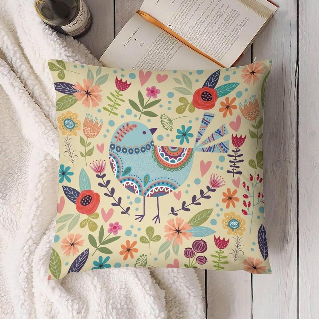 Catoon Bird Short Velvet Throw Pillow Covers 18x18 Double Sided with Zipper Decorative Pillows for Couch Cushion Sofa Outdoor