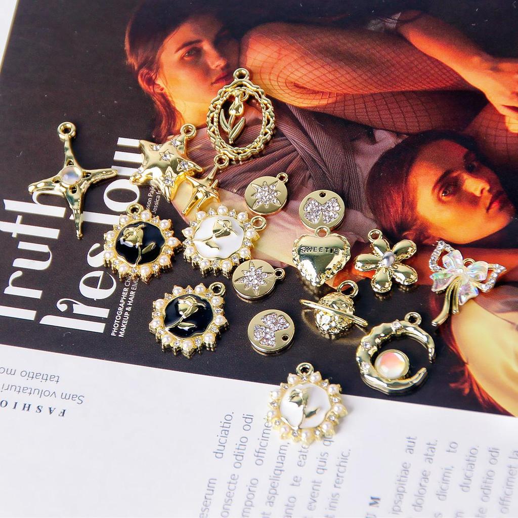 Fairy Gold Bow & Star Rose Flower Pendant for DIY Beading