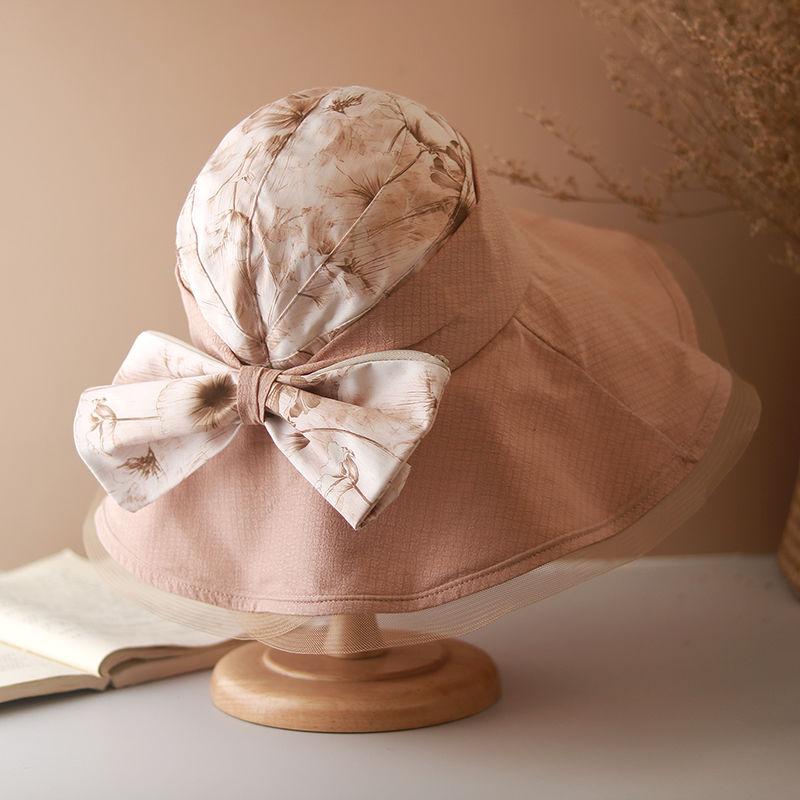 Ruffles Flower Print Sun Hat Elegant UV Protection Bucket Hats Trendy Mesh Breathable Travel Beach Hats for Summer Outdoor