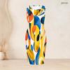 Women Plus Size Striped Printed Two Piece Set 3 4 Sleeve Open Cardigan Sleeveless Crew Neck Bodycon Dress