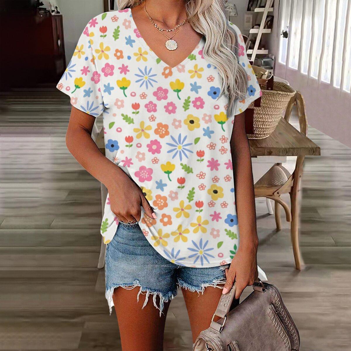 XL-7XL футболка больших размеров женские топы с v-образным вырезом и короткими рукавами — фото 6