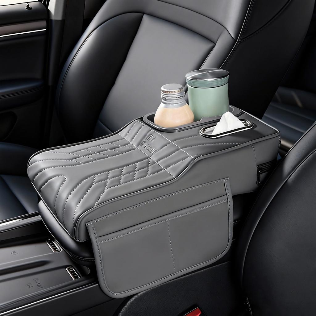 Universal Car Armrest Box Booster Pad Center Console Cover Arm Rest Cushion With Tissue Cup Holder Storage Box For Car Suv Truck
