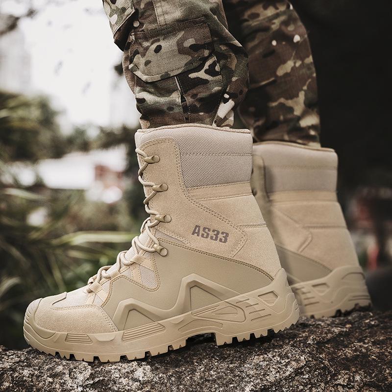 Men's Tactical Mid-Top Combat Boots: Large Size, Outdoor Hiking & Mountaineering, Anti-Collision