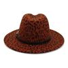 Wzcx Fashion Belt Flat Top Women Leopard Felt Hat Autumn Winter Casual Tide Personality Girls Jazz Hat Adult Cap
