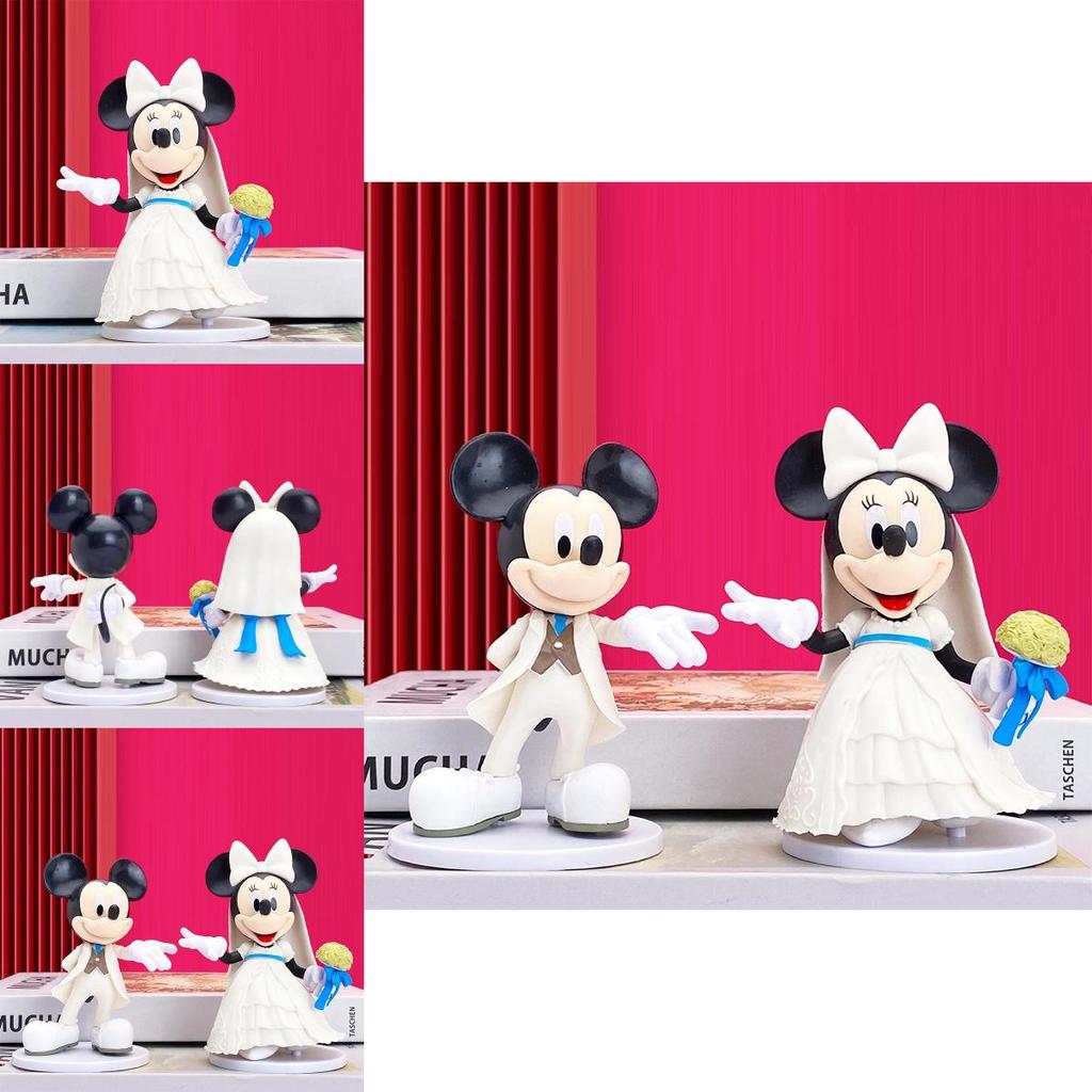 Disney Mickey Minnie Weißes Hochzeitskleid Figur Puppe Tortenaufsatz Ventilator Geschenk Set von 2