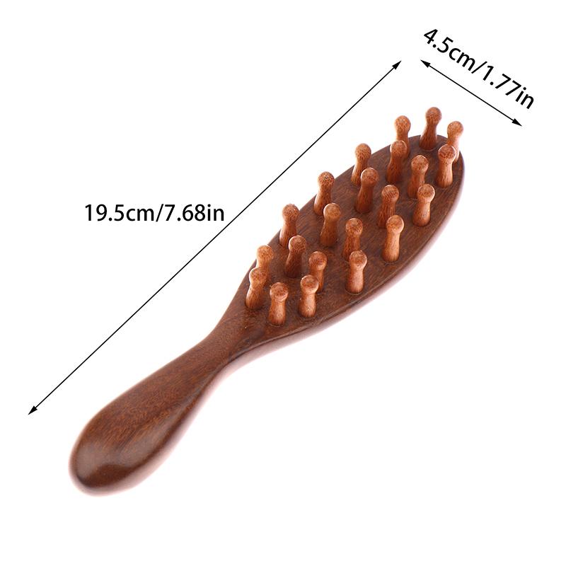 Golden Sandalwood Comb Head Meridian Comb Natural Sandalwood Long Handle Comb Multifunction Insert Teeth Massage Comb 22 Nails