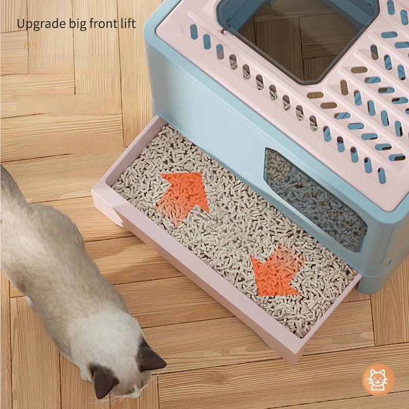 Cat Litter Box  Double Door Enclosed Kitty Toilet  Cat Litter Box Tray  Drawer Litter Pan with Drawer Pan and  Scoop