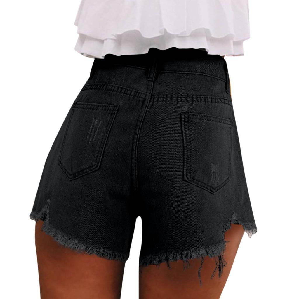 Женские джинсовые шорты с рваной бахромой и высокой талией